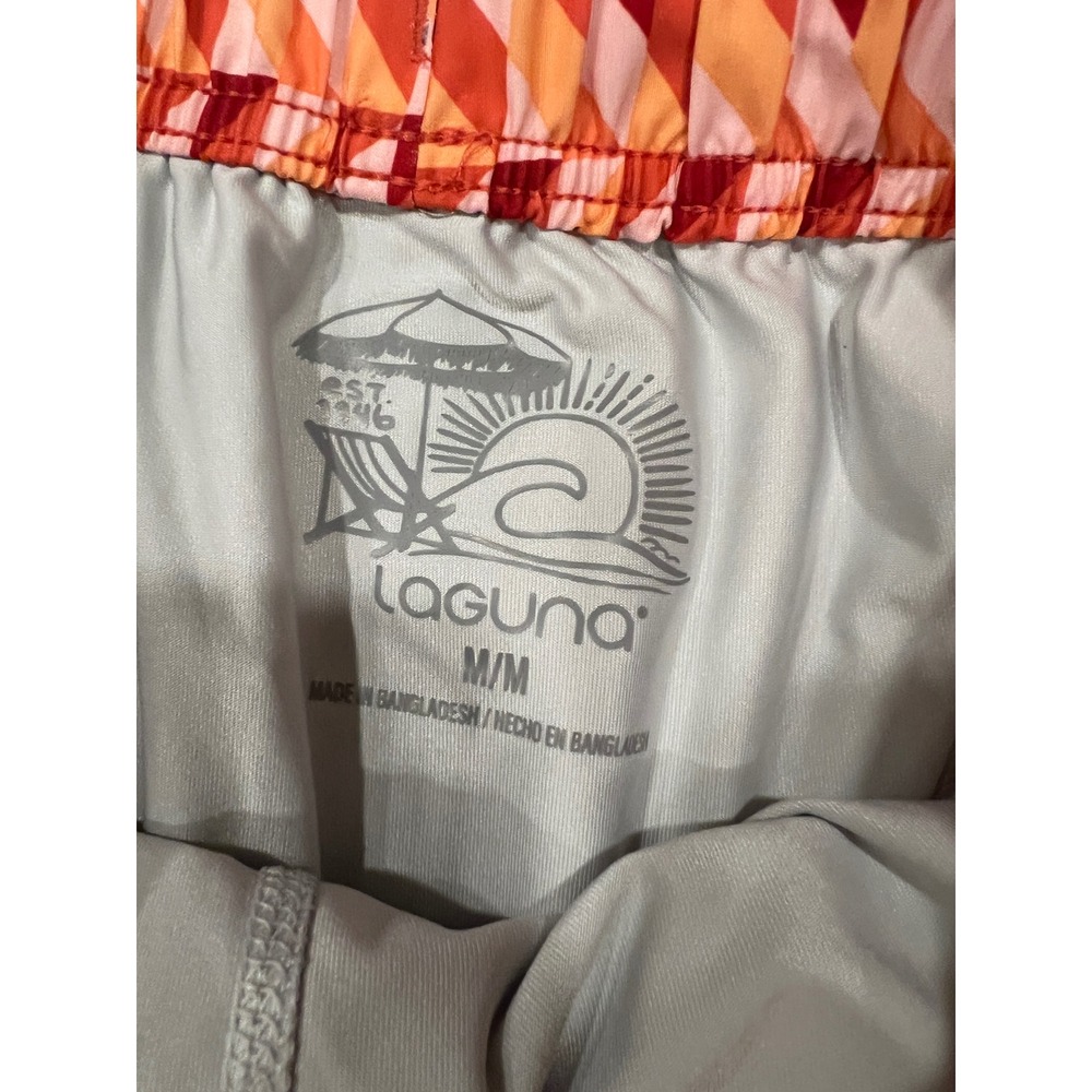 Laguna Mens Medium Swim Trunks Orange Geometric Chevron 7‎ In Lined Board Shorts - Picture 2 of 6